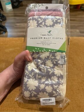 Copper Pearl Premium Burp Cloths Set - Gray Floral with Cream and Pink Accents